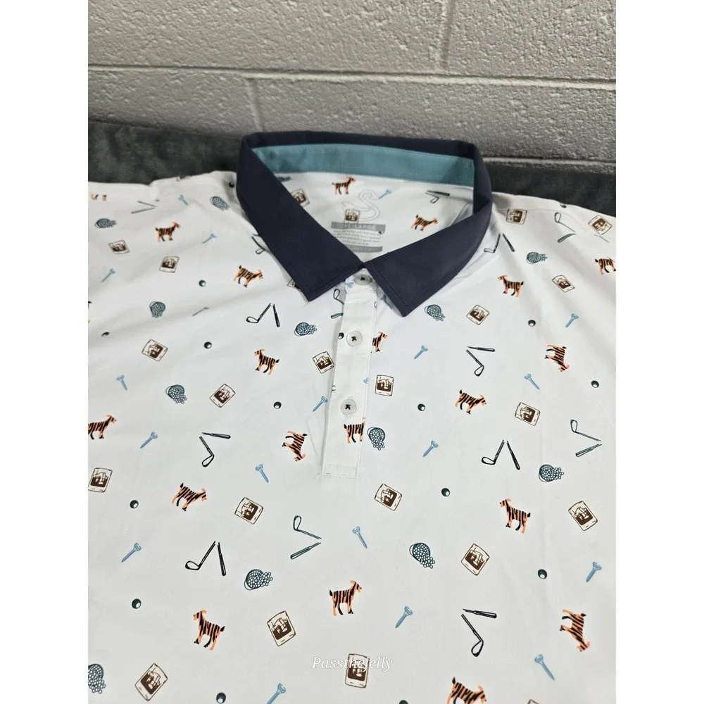 Swannie Shirt Mens XXXL Tour‎ Party All Over Print Golf Polo Drink Giraffe Print
